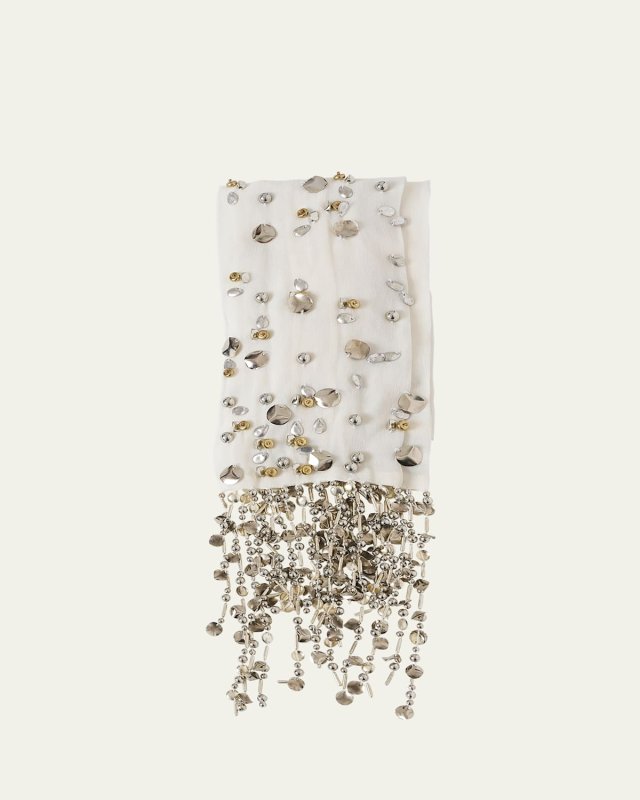 Folds Embellished Fringe Scarf